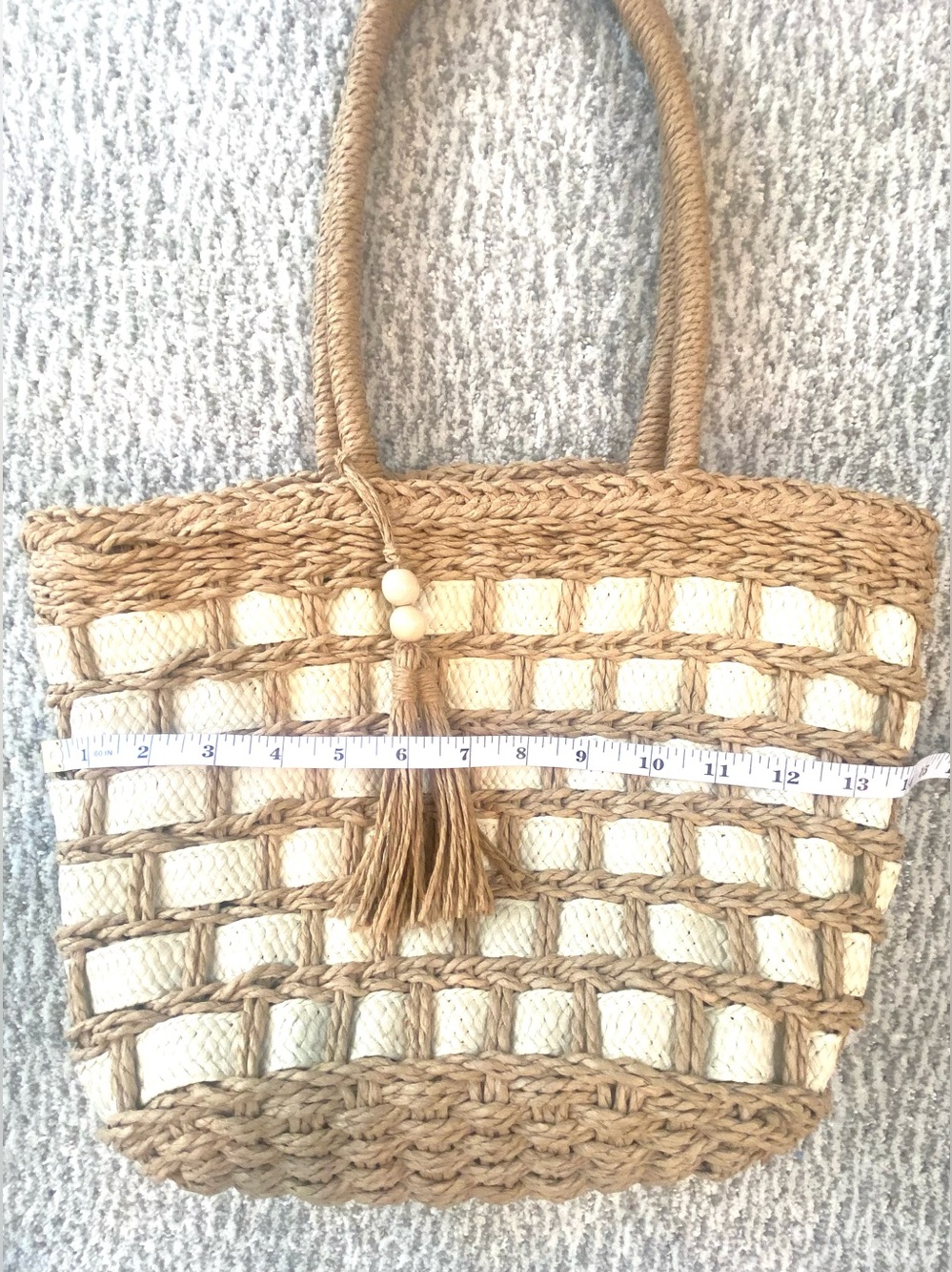 Summer Tote Natural Beige Woven Bag Fully Lined Beach Vacation Shoulder Bag - Picture 8 of 8